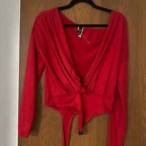 Red long sleeve Windsor body suit